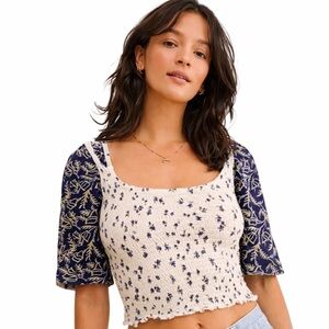 Free people smocked crop top: Marigold mix Print size XS 🌸🌱🌸 so pretty 😍